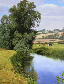 Michael James Smith, Original oil painting on canvas, Cattle on the River Bank