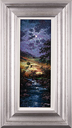 Andrew Grant Kurtis, Original oil painting on panel, Moonlight Sparkle, Langstrothdale  Medium image. Click to enlarge