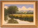 David Morgan, Original oil painting on canvas, Cows and River