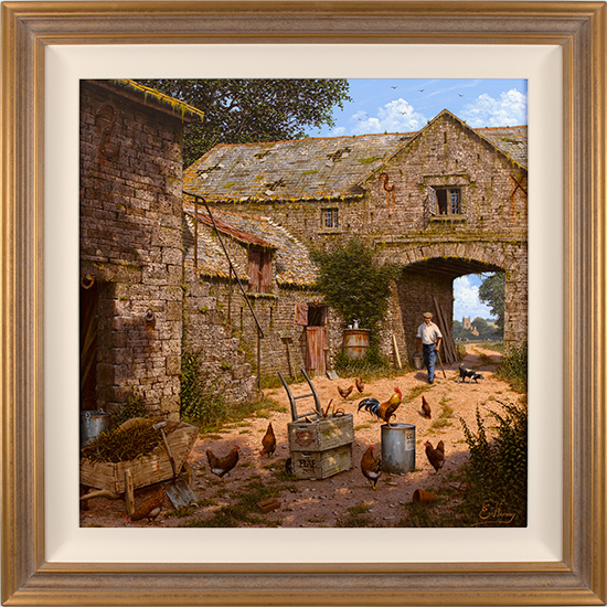 Edward Hersey, Original oil painting on panel, The Farmyard, Yorkshire Dales