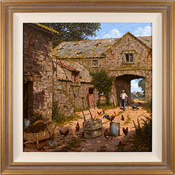 Edward Hersey, Original oil painting on panel, The Farmyard, Yorkshire Dales
