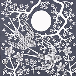 Gerard Hobson, Original linocut print, Swallows and Moon