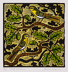 Gerard Hobson, Original linocut print, Wood Warblers