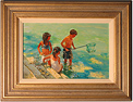 John Haskins, Original oil painting on panel, Beach Scene Medium image. Click to enlarge