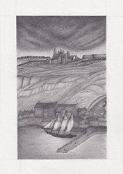 Kirsty Maclennan, Original pencil drawing, The Wreck of the Demeter, Whitby Harbour - Dracula, Chapter VII