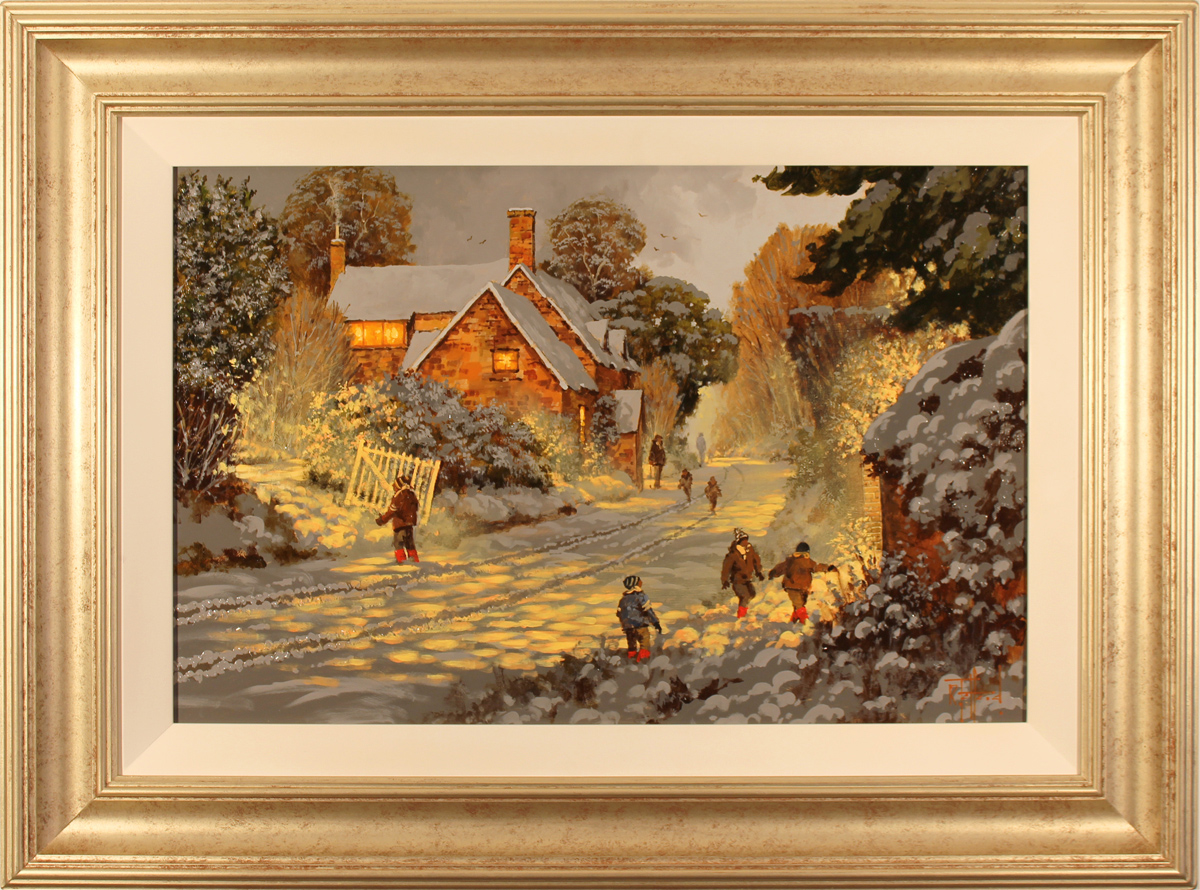 Richard Telford, Original oil painting on panel, Children in Snow