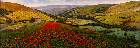 Steve Thoms, Original oil painting on panel, Wild Poppies, Yorkshire Dales