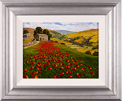 Steve Thoms, Original oil painting on panel, Scarlet Fields, Yorkshire Dales